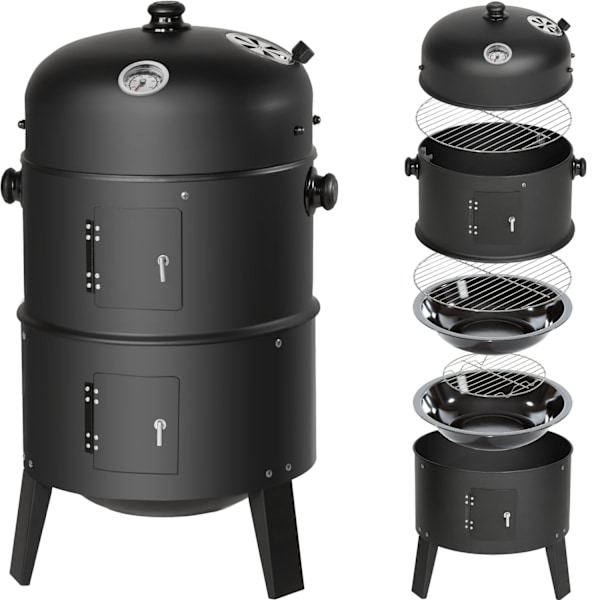 tectake Röktunna, BBQ smoker 3 i 1 Svart
