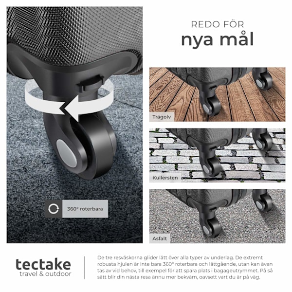 tectake Resväskor 4 set Pucci, bagage av ABS-hårdplast Svart