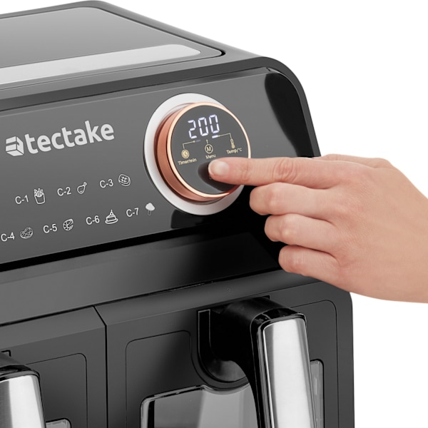 tectake Airfryer Samurai, 2 kokkammare, 7 program, 2400W Svart