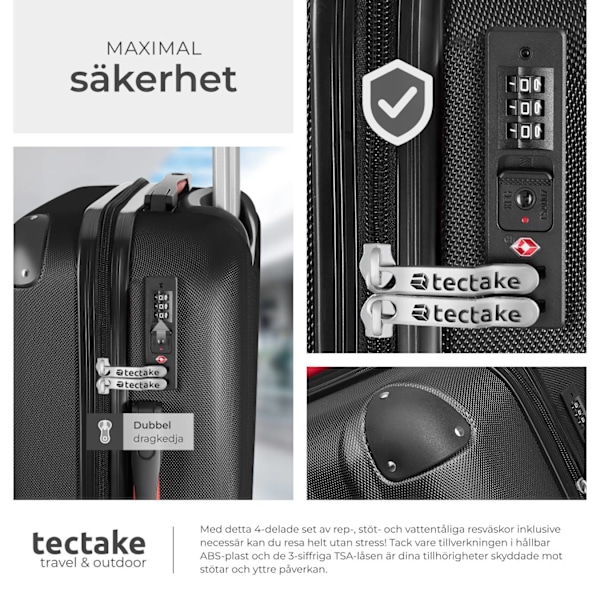 tectake Resväskor 4 set Pucci, bagage av ABS-hårdplast Svart