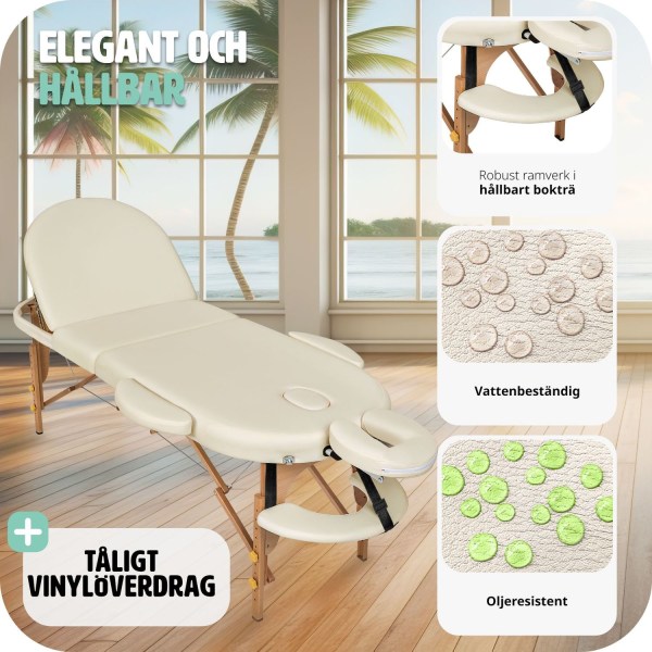 tectake 3-zons massagebänk Sawsan oval med 5 cm stoppning och tr Beige