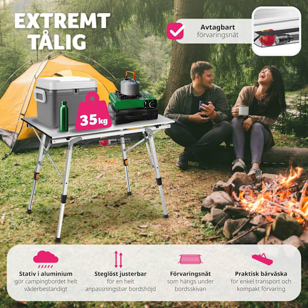 tectake Campingbord Tina i aluminium , hopfällbart, höj- och sänkbart Silver