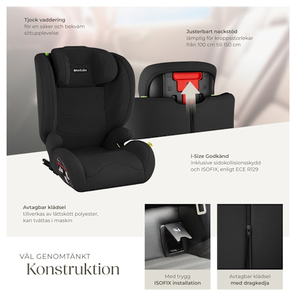 tectake Bilbarnstol Levi, i-Size-godkänd, med ISOFIX Svart