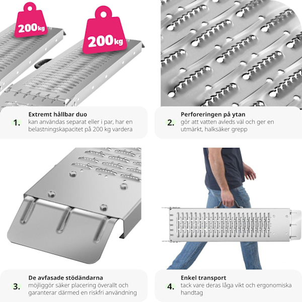 tectake Lastramp Björn, 2-pack, hopfällbara, 400kg lastkapacitet - 186 cm Silver