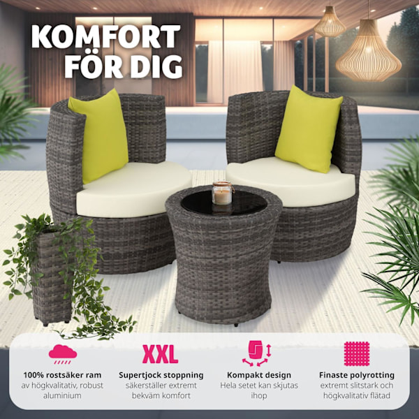 tectake Loungeset i konstrotting Nice 2+1+1 grå