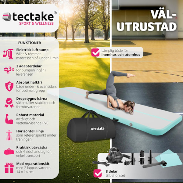 tectake Uppblåsbar träningsmatta AirFlexy med elektrisk luftpump Blå