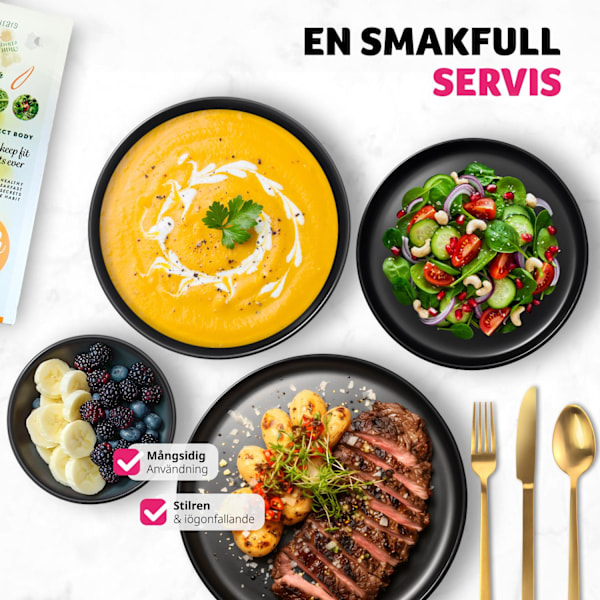 tectake Servis Una, av stengods, för 6 personer - 24 delar Svart