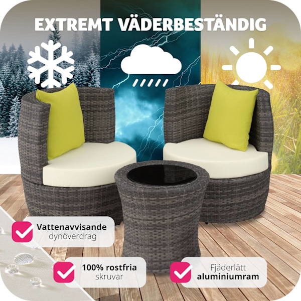 tectake Loungeset i konstrotting Nice 2+1+1 grå