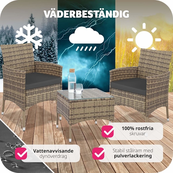 tectake Loungeset Luzern i konstrotting 2+1 inkl överdrag i 2 färger Natur