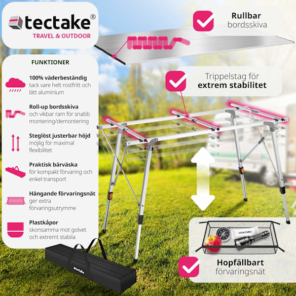 tectake Campingbord i aluminium, höj- och sänkbart, hopfällbart Silver