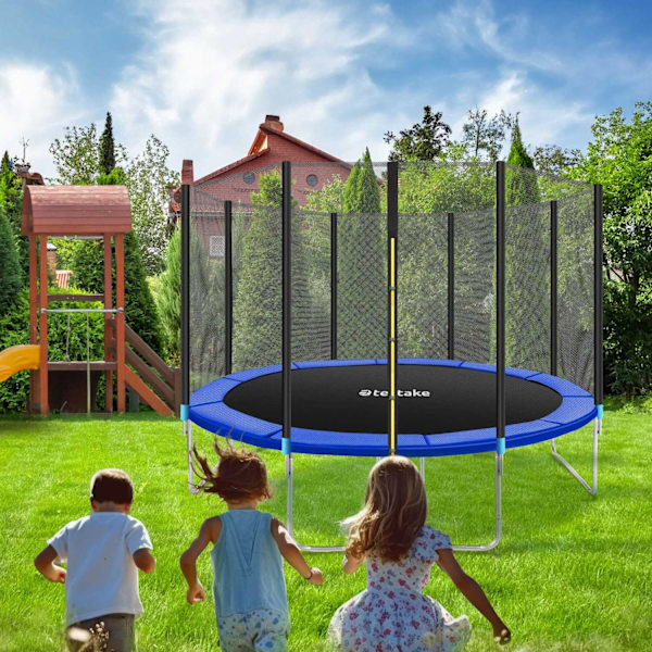 tectake Studsmatta Garfunky med skyddsnät , upp till 80 kg - 366 cm Blå