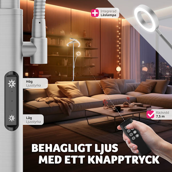 tectake Golvlampa Auralis LED 20W, läslampa med dimmer Matt nickel
