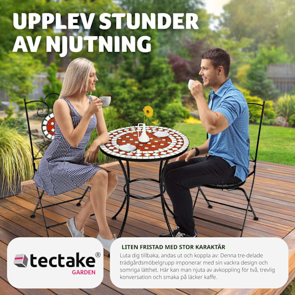 tectake Caféset Mosaik 2 stolar + bord, 60 cm diameter Brun