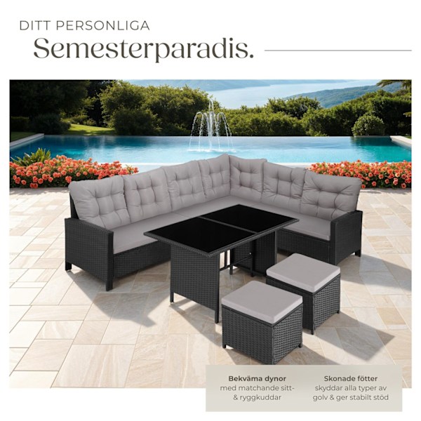 tectake Loungeset Barletta i konstrotting Svart