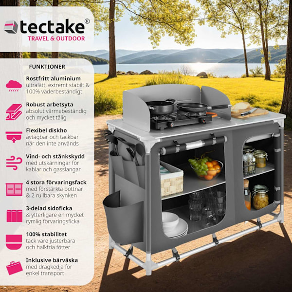 tectake Campingkök Lyx med 4 fack grå