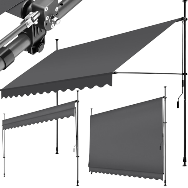 tectake Spännmarkis och soltak med handvev, höjdjusterbar - 350 x 180 cm grå