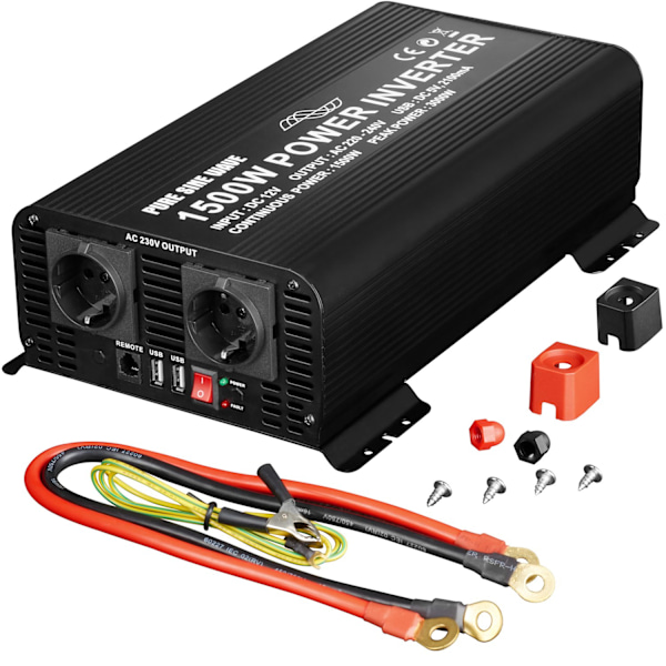 tectake Sinus spänningsomvandlare 12V till 230V 1500W 3000W Svart