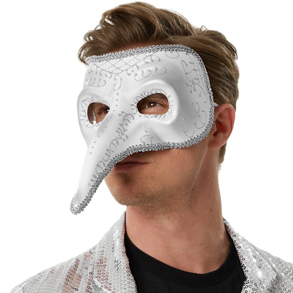 tectake Venetiansk mask med lång näsa och utsmyckningar Silver