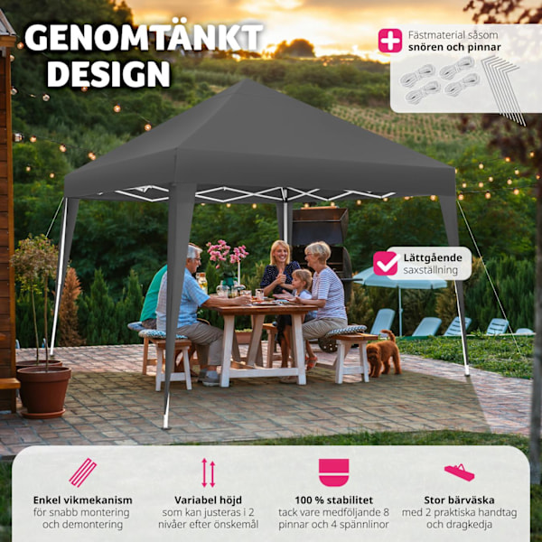 tectake Hopfällbar Paviljong Linosa 3x3 m grå
