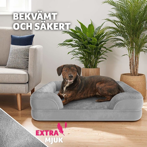 tectake Ortopedisk hundbädd Kimba med hög kant - L (94 x 72 x 18 cm) grå