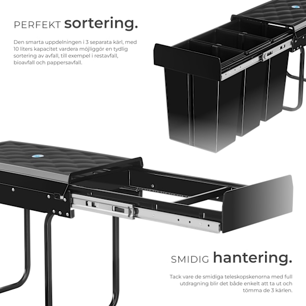 tectake Sopsortering Ashlyn, 3-kärl, 30L Svart