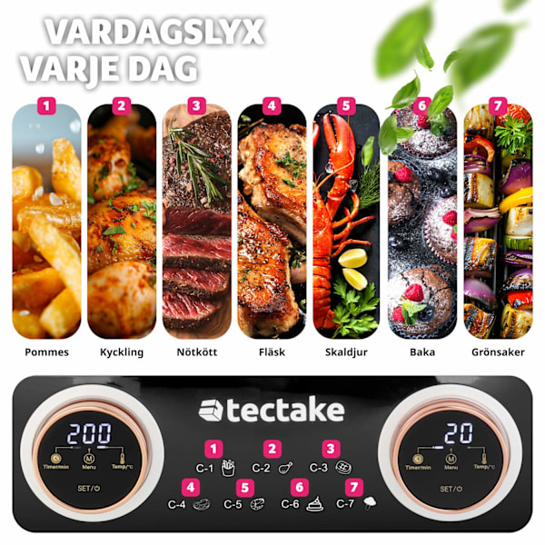 tectake Airfryer Samurai, 2 kokkammare, 7 program, 2400W Svart