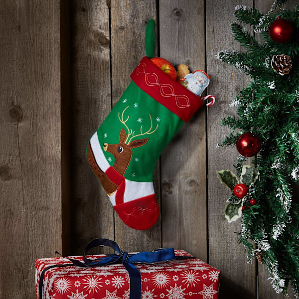 tectake Julstrumpa med renmotiv Grön
