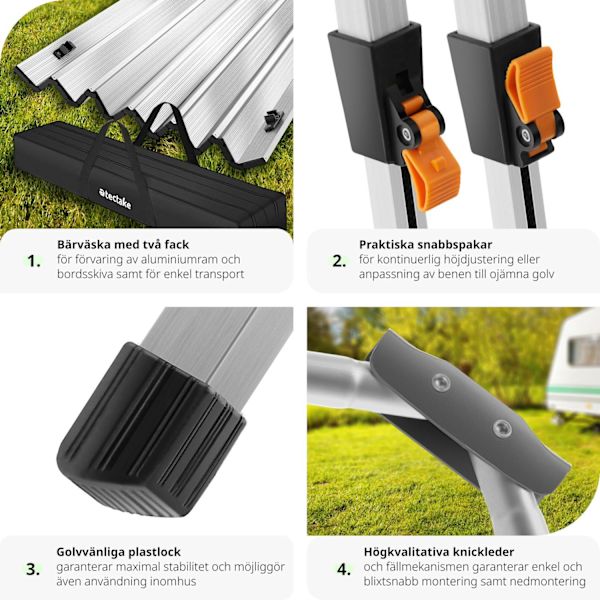 tectake Campingbord i aluminium, höj- och sänkbart, hopfällbart Silver