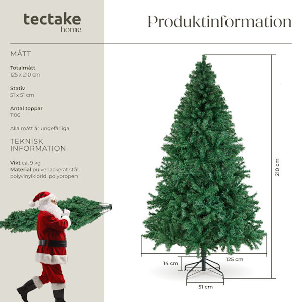 tectake Julgran Dasher, konstgjord med naturtroget utseende - 210 cm Grön