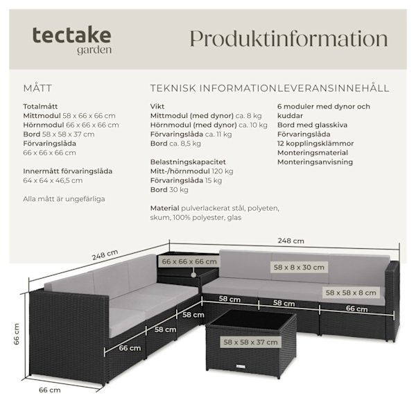 tectake Loungeset Verona i konstrotting Svart