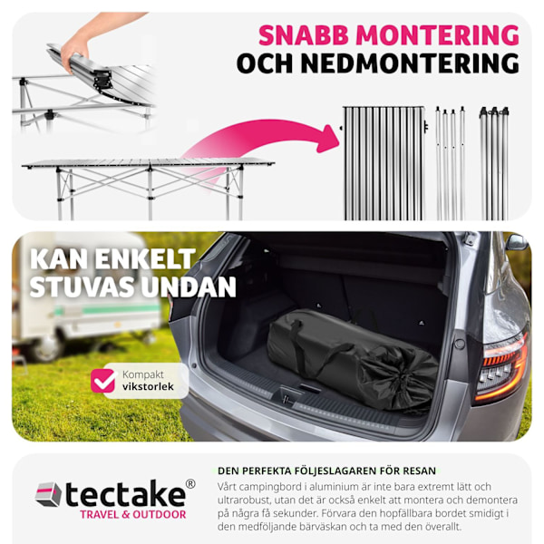 tectake Campingbord i aluminium, hopfällbart 140 x 70 x 70cm grå