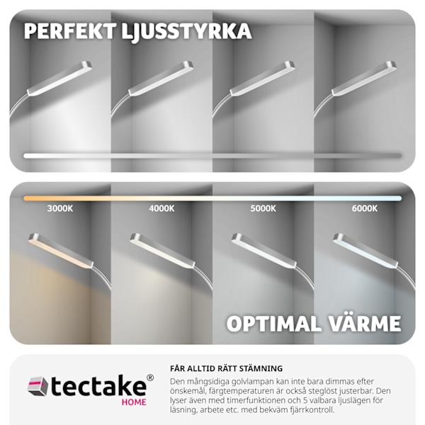 tectake Golvlampa Prisma LED, 5 ljuslägen, 12 W, dimbar Silver