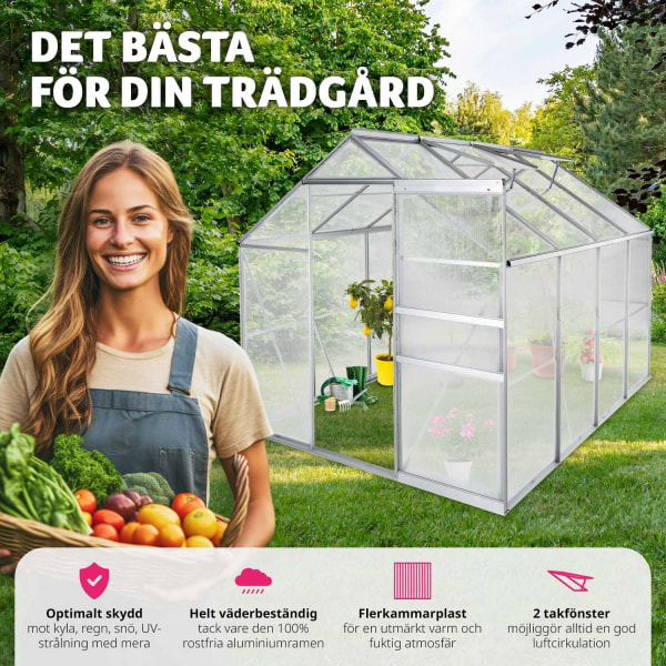 tectake Aluminiumväxthus utan fundament - 250 x 185 x 195 cm Transparent