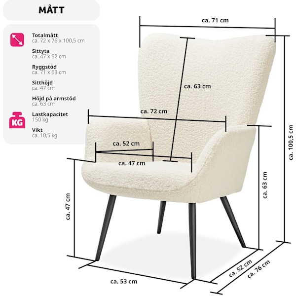 tectake Fåtölj Hygge, ergonomisk, belastningskapacitet 150 kg - Utan pall multifärg