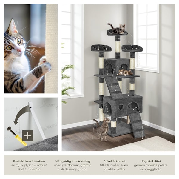 tectake Katt klösträd, klösmöbel Mogli grå