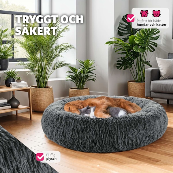 tectake Hundbädd Maja med tjock stoppning och lång plysch - Ø 70 cm grå