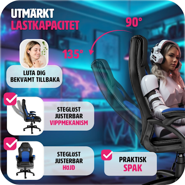 tectake Gamingstol Tyson Blå