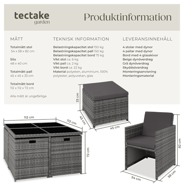 tectake Matgrupp Manhattan i konstrotting grå