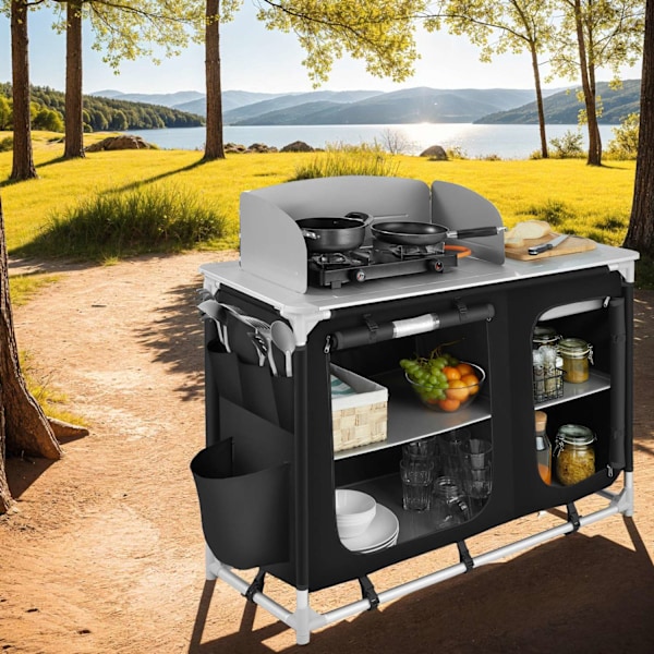 tectake Campingkök Lyx med 4 fack Svart
