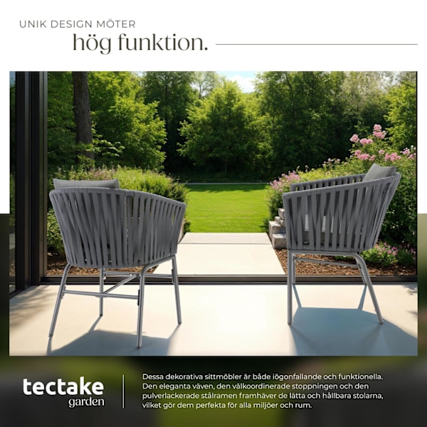 tectake Set med trädgårdsstolar Valeiras i repdesign, inklusive tjocka dynor - Uppsättning om 4 mörkgrå/mörkgrå