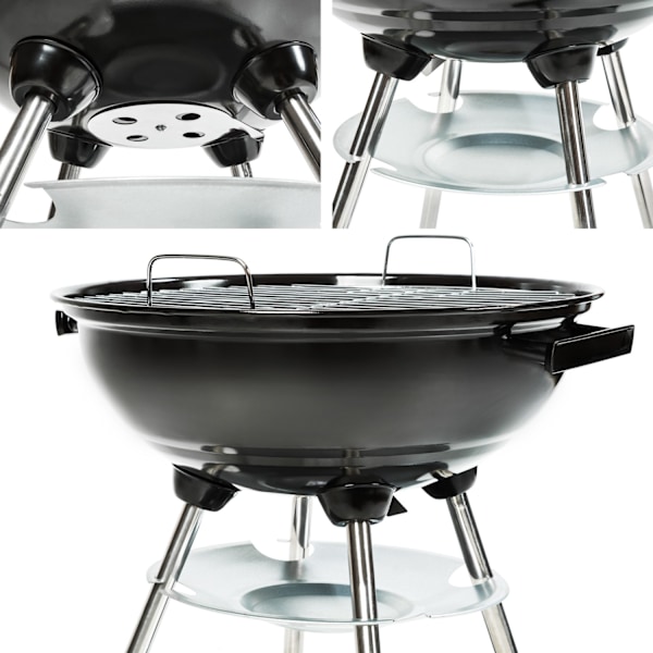 tectake Klotgrill 41,5 cm diameter, galvaniserad med hjul Svart