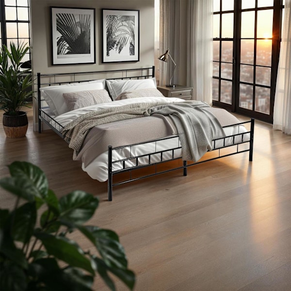 tectake Sängram med ribbotten i modern design - 200 x 140 cm Svart