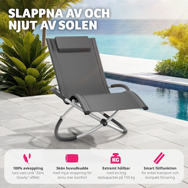 tectake Solstol Paulina, ergonomisk gungstol för utomhusbruk, hopfällbar grå