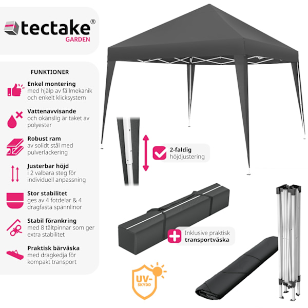 tectake Hopfällbar Paviljong Linosa 3x3 m grå