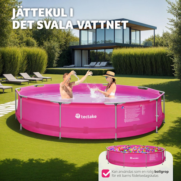 tectake Pool rund med filterpump Ø 360 x 76 cm Rosa