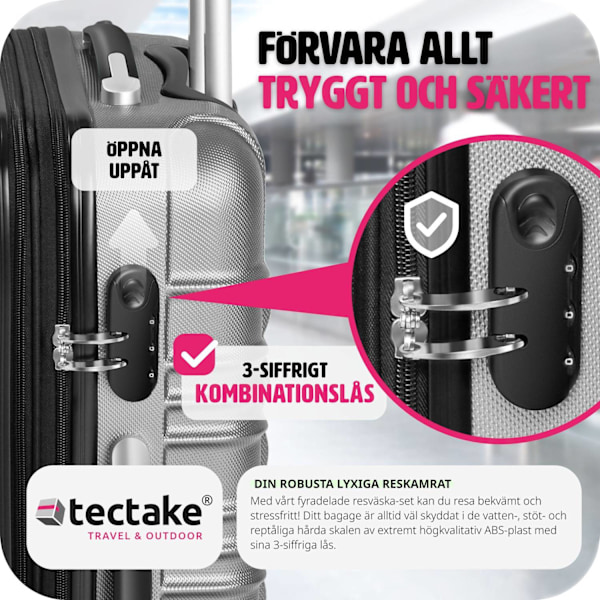 tectake Resväskeset 4 stycken med hårt skal grå