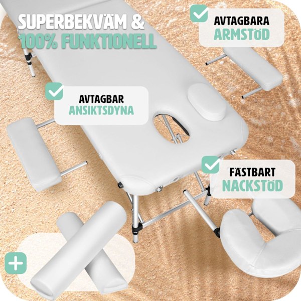 tectake Set 2-zons Massagebänk med aluminiumram inklusive massagerullar Vit