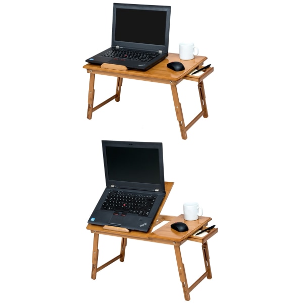 tectake Laptopställ i trä 55 x 35 x 26 cm justerbar med 2 USB-fl Brun