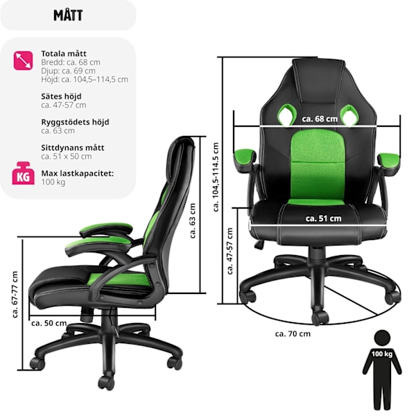tectake Gamingstol Mike Grön