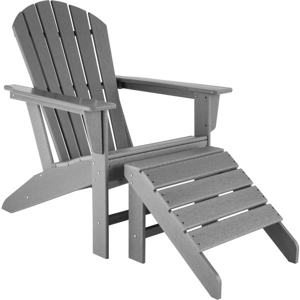 tectake Trädgårdsstol med fotstöd i Adirondack-design Ljusgrå